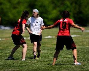 A common strategy in the wind is to play an additional handler defender in the lane to stop upfield throws. Photo: Brian Canniff -- UltiPhotos.com